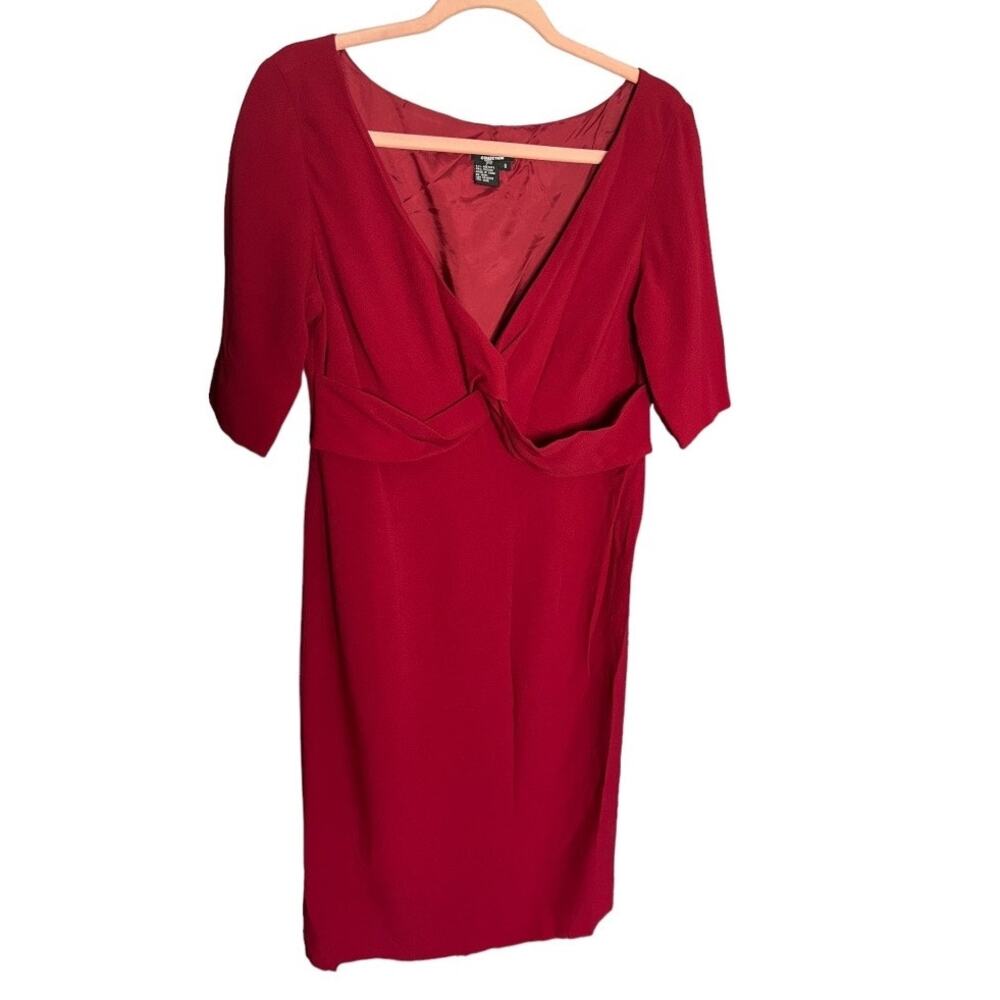 Doncaster crimson red woven 1/4 sleeve low neck midi dress lined size 8 NWT